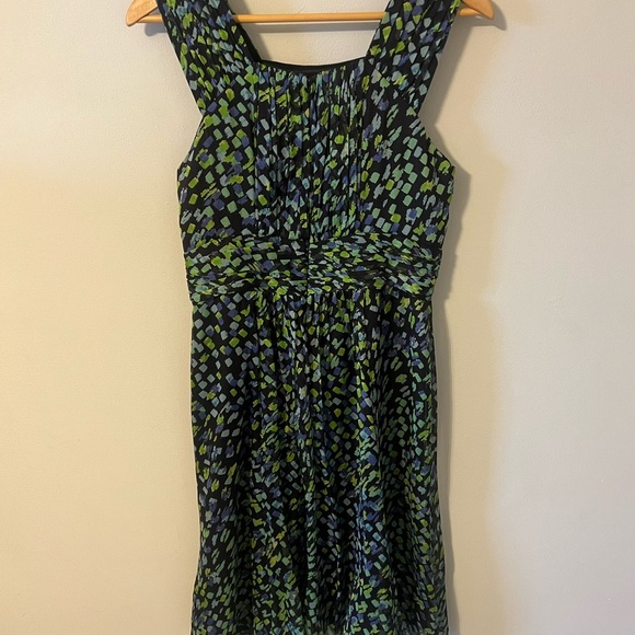 David Meister Sleeveless Abstract Blue Green Ruched Sheath Dress 6 - Picture 8 of 10